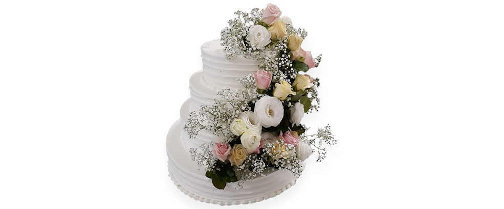 tort weselny z żywymi kwiatami